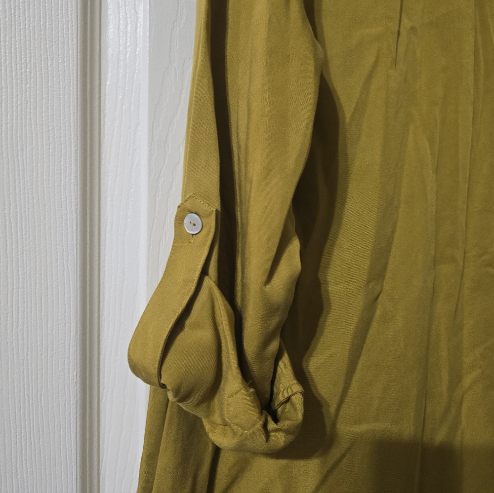 Soft Surroundings 100% Tencel Tunic in Mustard Yellow, Roll Tab Sleeves, NWOT. - Picture 11 of 14